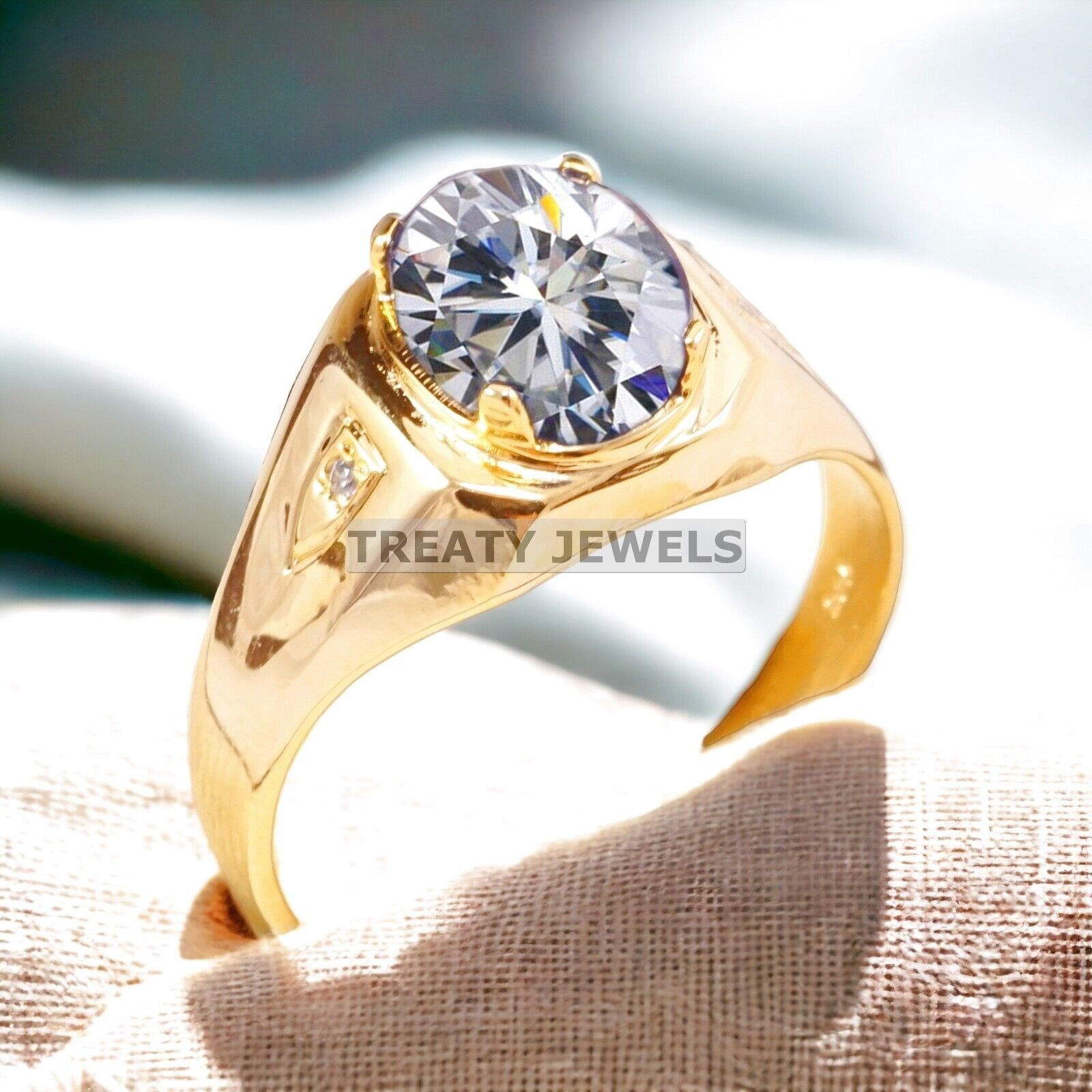 Moissanite Oval Cut With 14k Yellow Gold Ring For Men’s #A401 #
