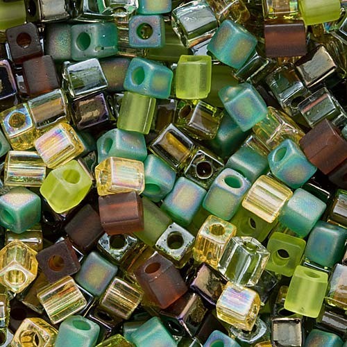 Miyuki 4mm Cube Seed Beads Earth Tones Mix (10 Grams)