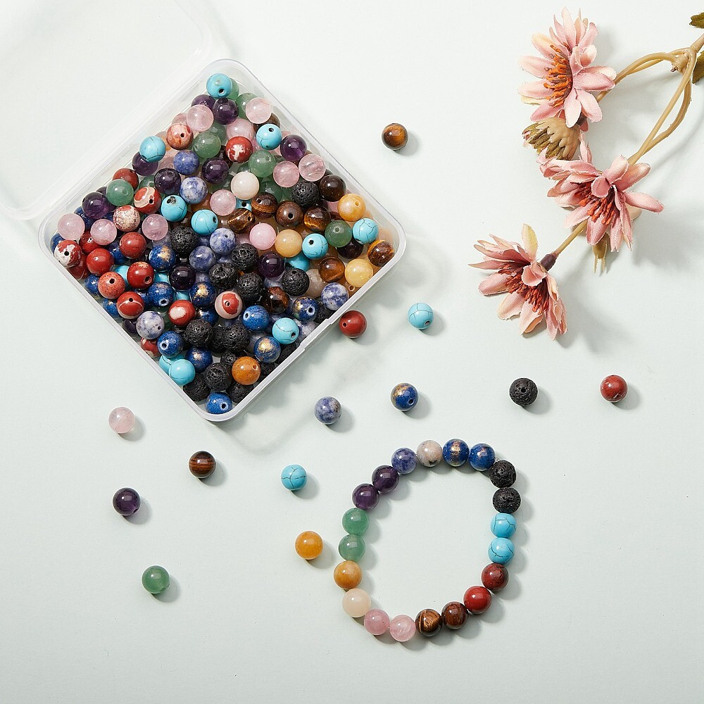 200x Gemstone Round Loose Crystal Spacer Beads Stone for DIY Jewelry Making