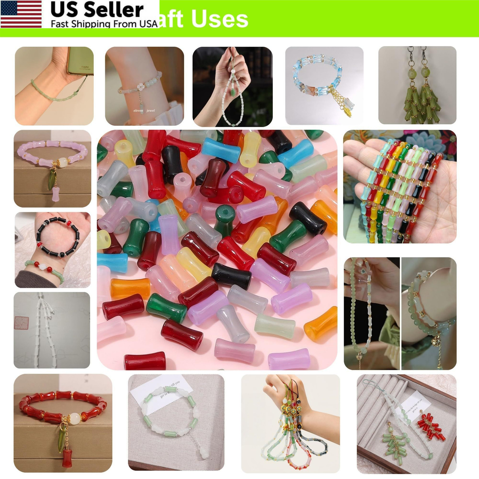 REVKI 6 * 12mm Glass Beads Bracelet Making Kit,600pcs 24 Colors Rice Style 1