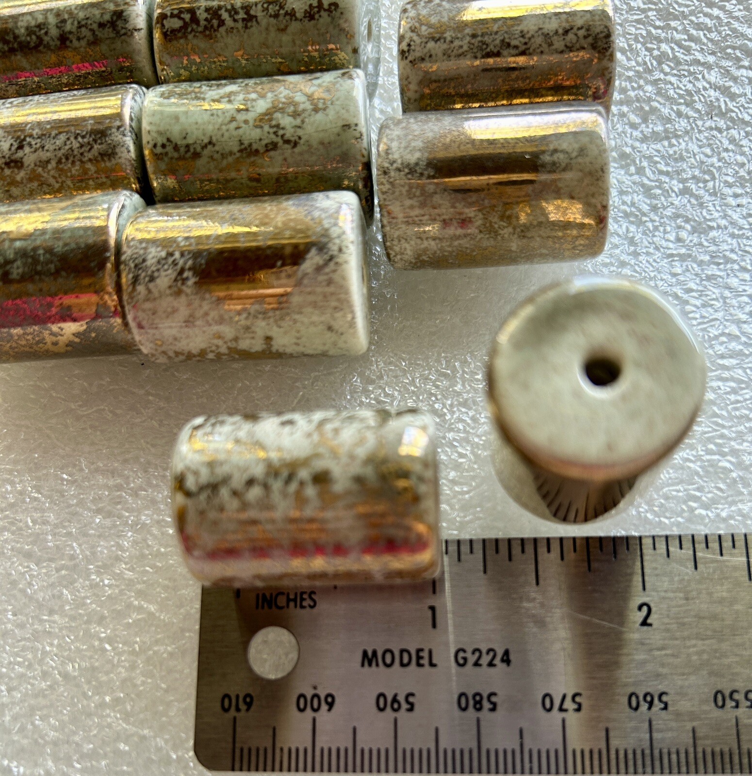 10 pieces Vintage Glazed Ceramic Cylindrical Macrame Style 1” Beads