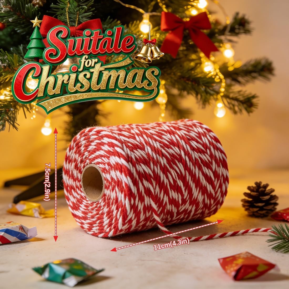 SMARTCASUAL Red and White Cotton Twine, 700 Feet Natural Bakers String for