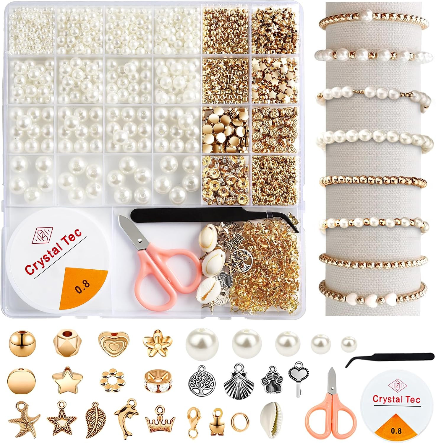 1200Pcs Pearl Beads for Bracelets, Bracelet Making Kit for Adults, Kids Friendsh
