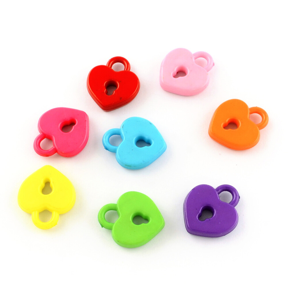 10 Heart Lock Charms Rainbow Acrylic Mixed Steampunk Padlock Pendants 2 sided