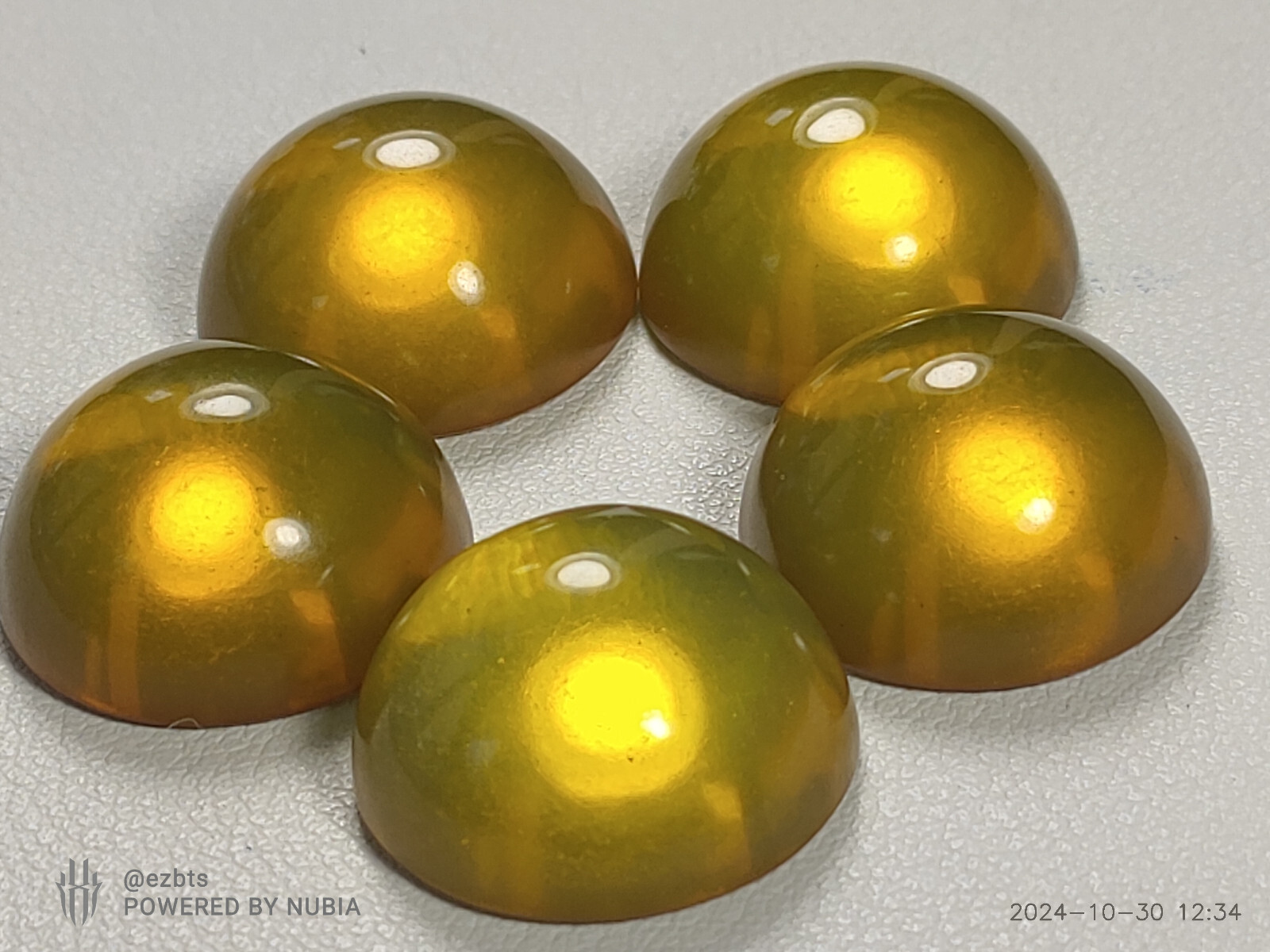 5 Vintage Bakelite Cabochons 22x11mm Olive oil Green translucent