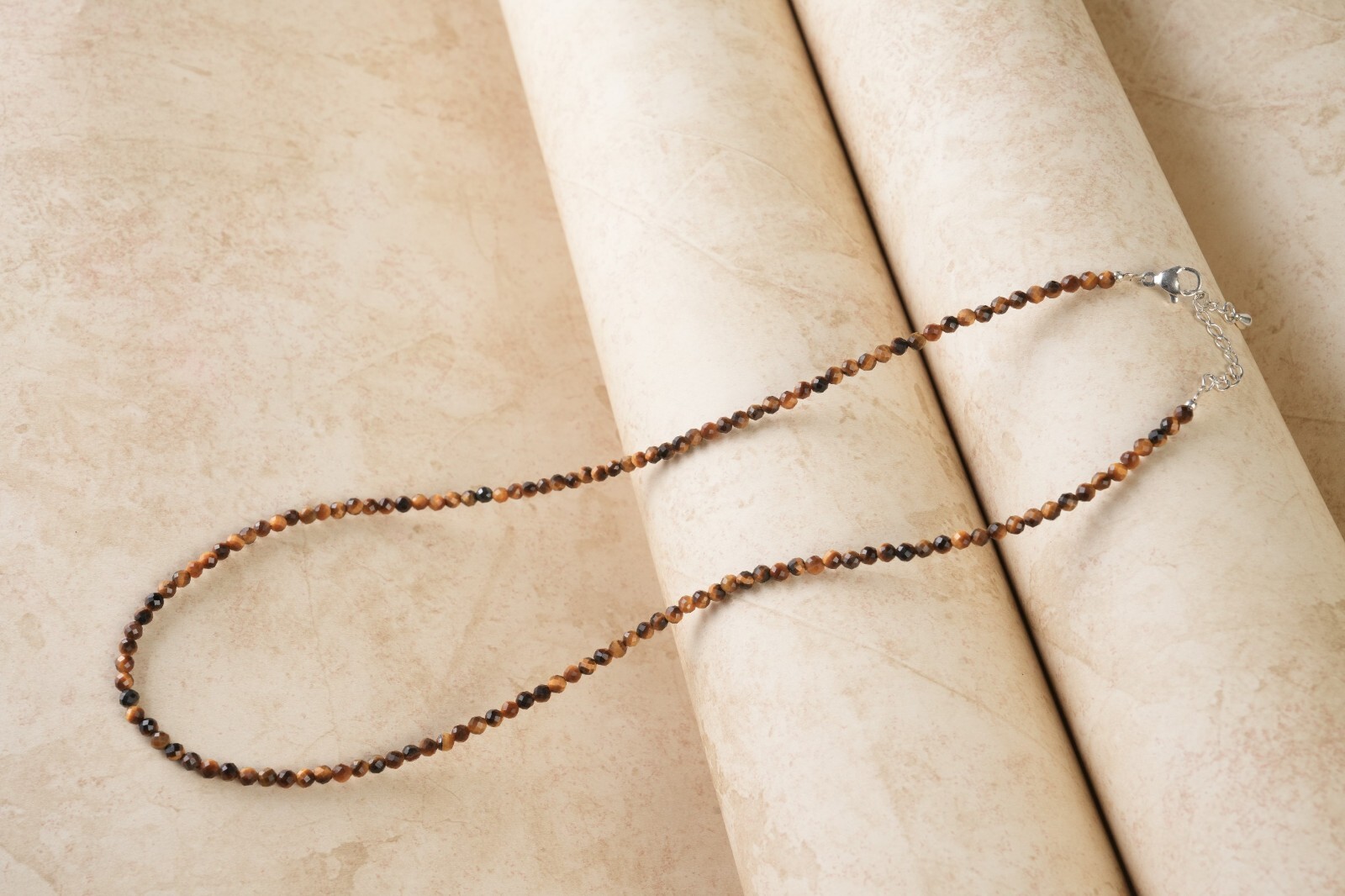 Natural Tiger’s Eye Gemstone 3 MM Round Micro Faceted Beaded Necklace