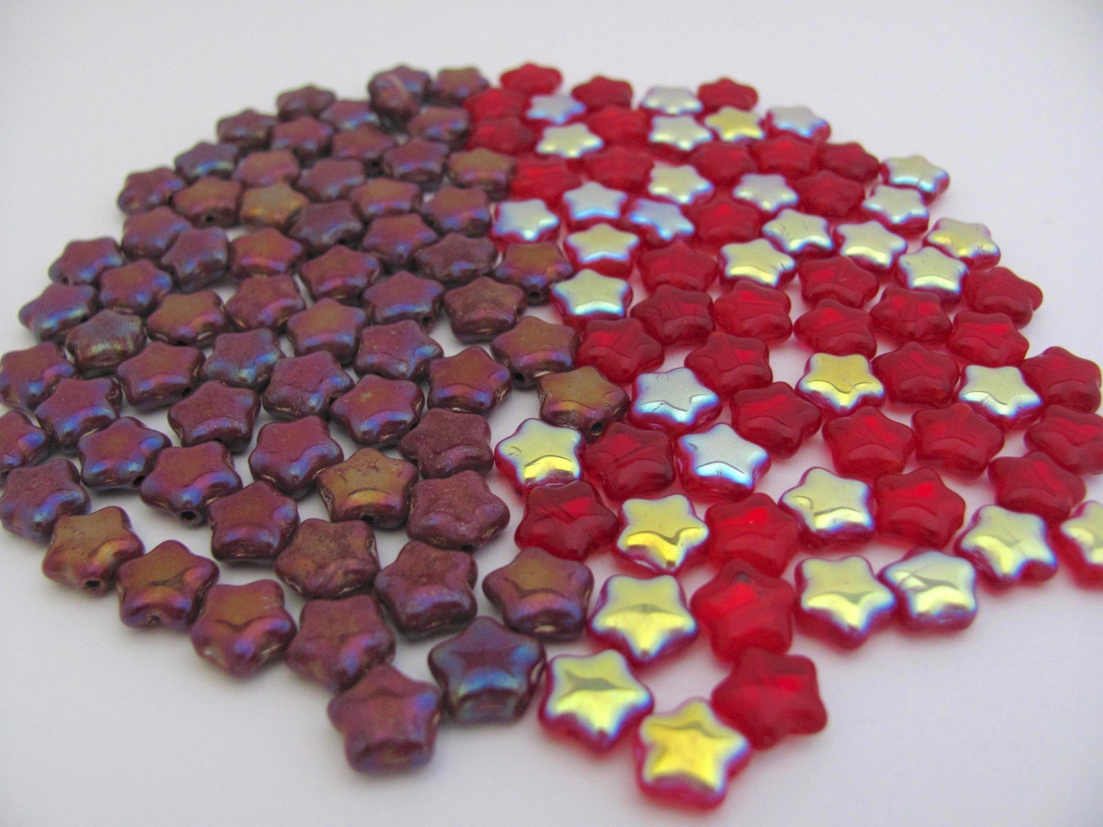 Star Beads Czech Glass 8mm 135 Piece Lot Red AB and Rose AB Holiday Stars