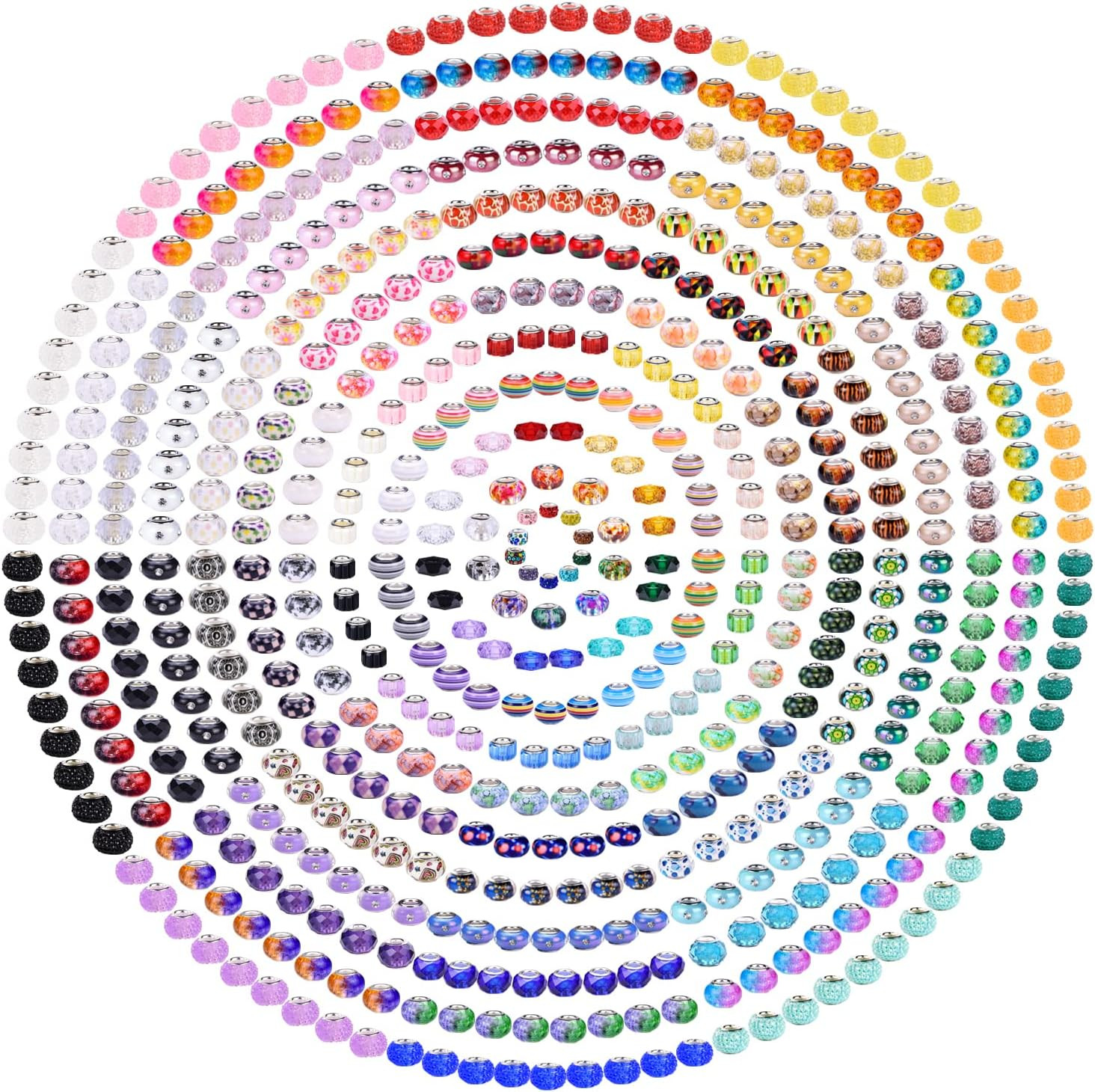 240 Pieces Assorted European Craft Beads Large Hole Lampwork Spacer Beads Colorf