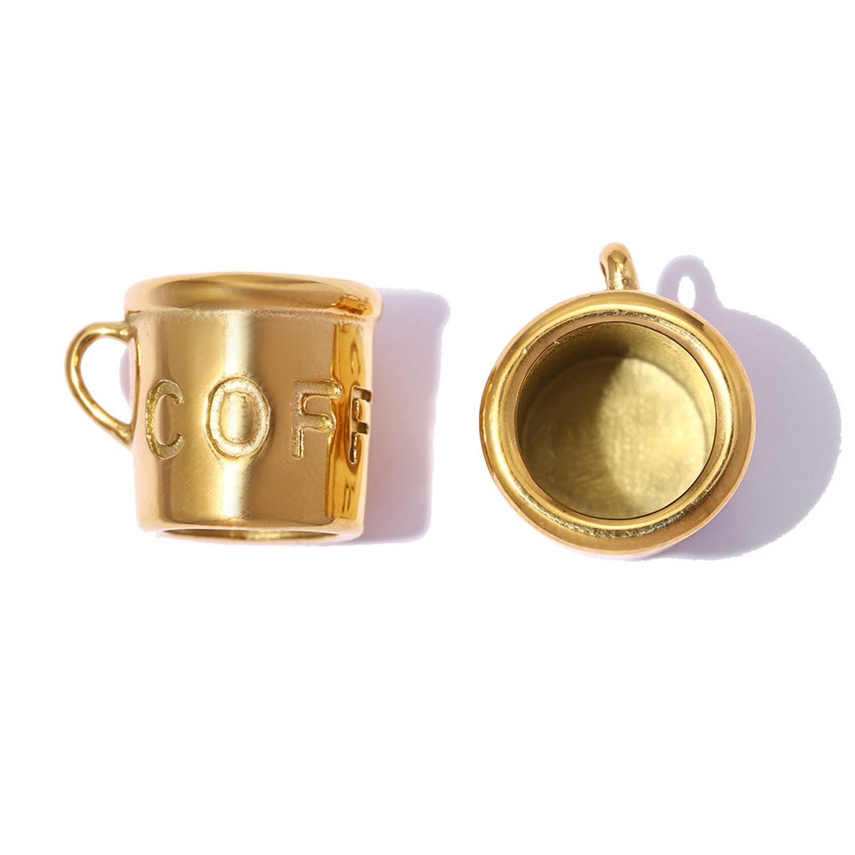 1PC Waterproof 18K Gold Stainless Steel 3D Coffee Cup Charm Pendant GQZ537
