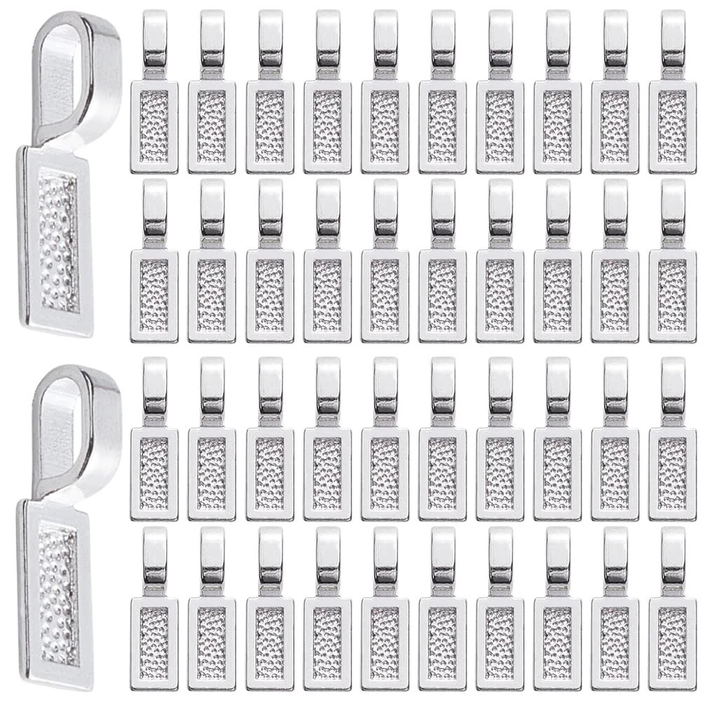 1 Box 100Pcs Glue on Jewelry Bails Flat Pad Pendant Bail Metal Alloy Silver C…