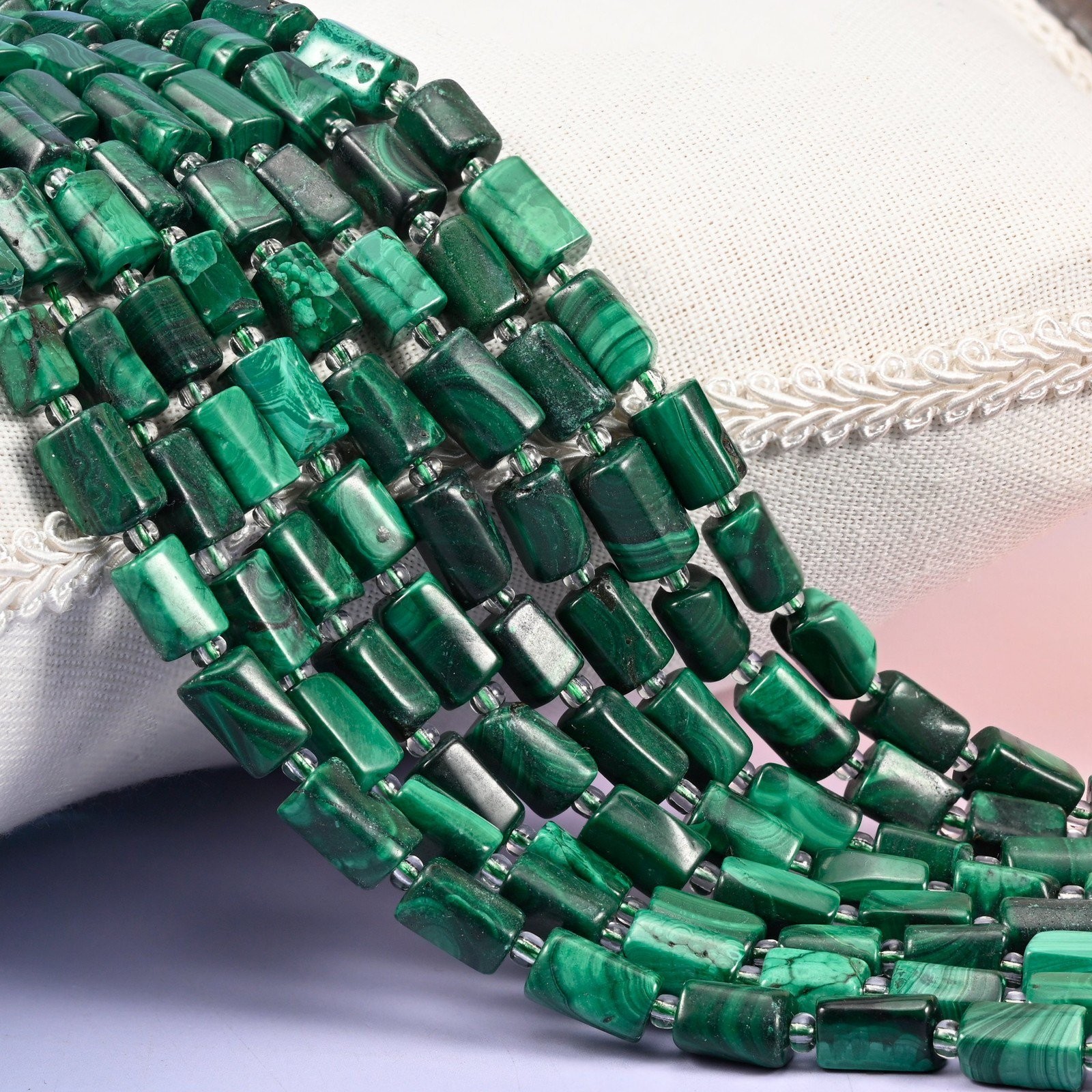 Malachite Faceted Tube Beads Size 9x7mm Jewelry Making 15.5 Inch Strand