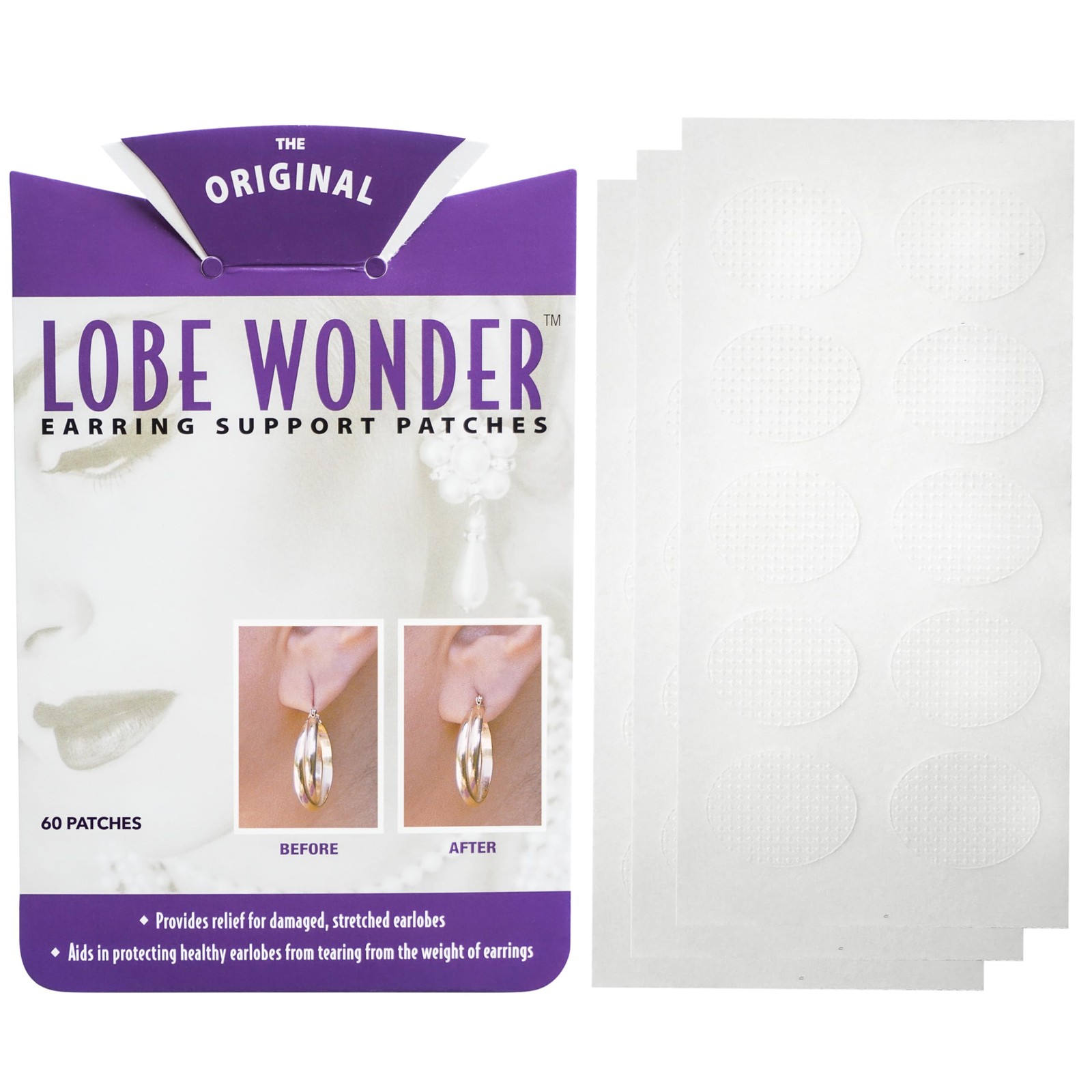 Lobe Wonder – The ORIGINAL Ear Support Patch 60 Count (Pack of 1), Clear