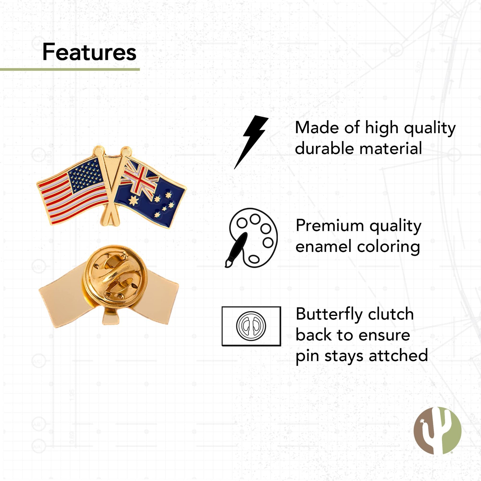 Australia Lapel Pin Enamel with United States USA Souvenir Hat Men Women Patriot