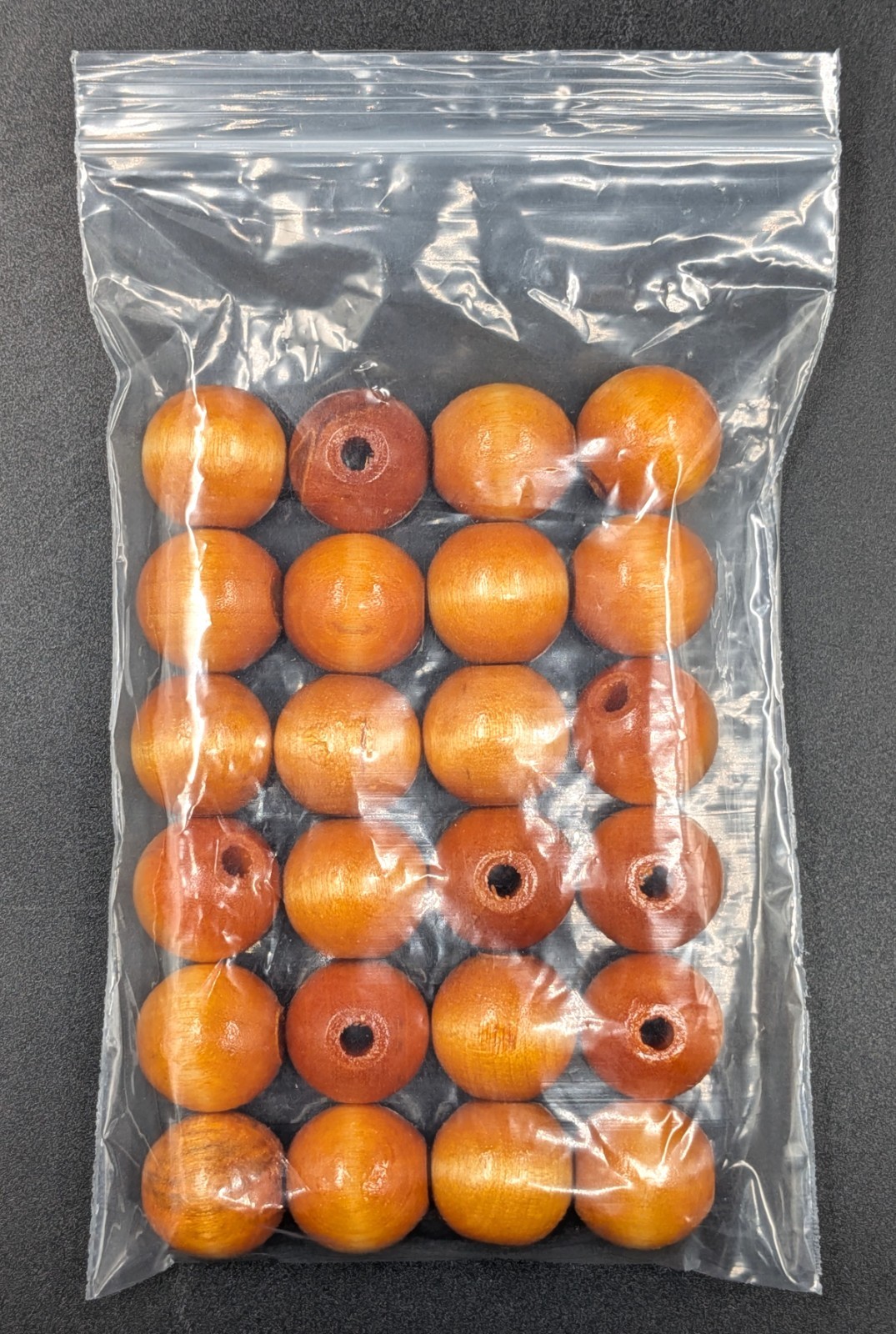 NOS! Pack of 24 Large ¾” 19mm Wood Beads, Glossy Finish 4.5mm Hole for Stringing