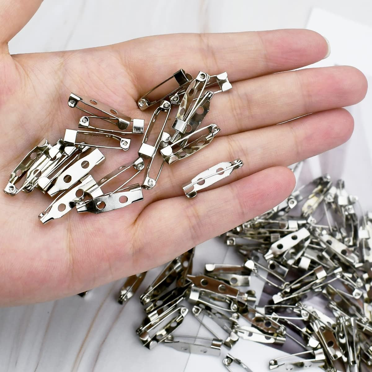 100 Pcs Bar Pins – Silver Brooch Clasp Pins for Badges, DIY Craft, Sewing, Baby
