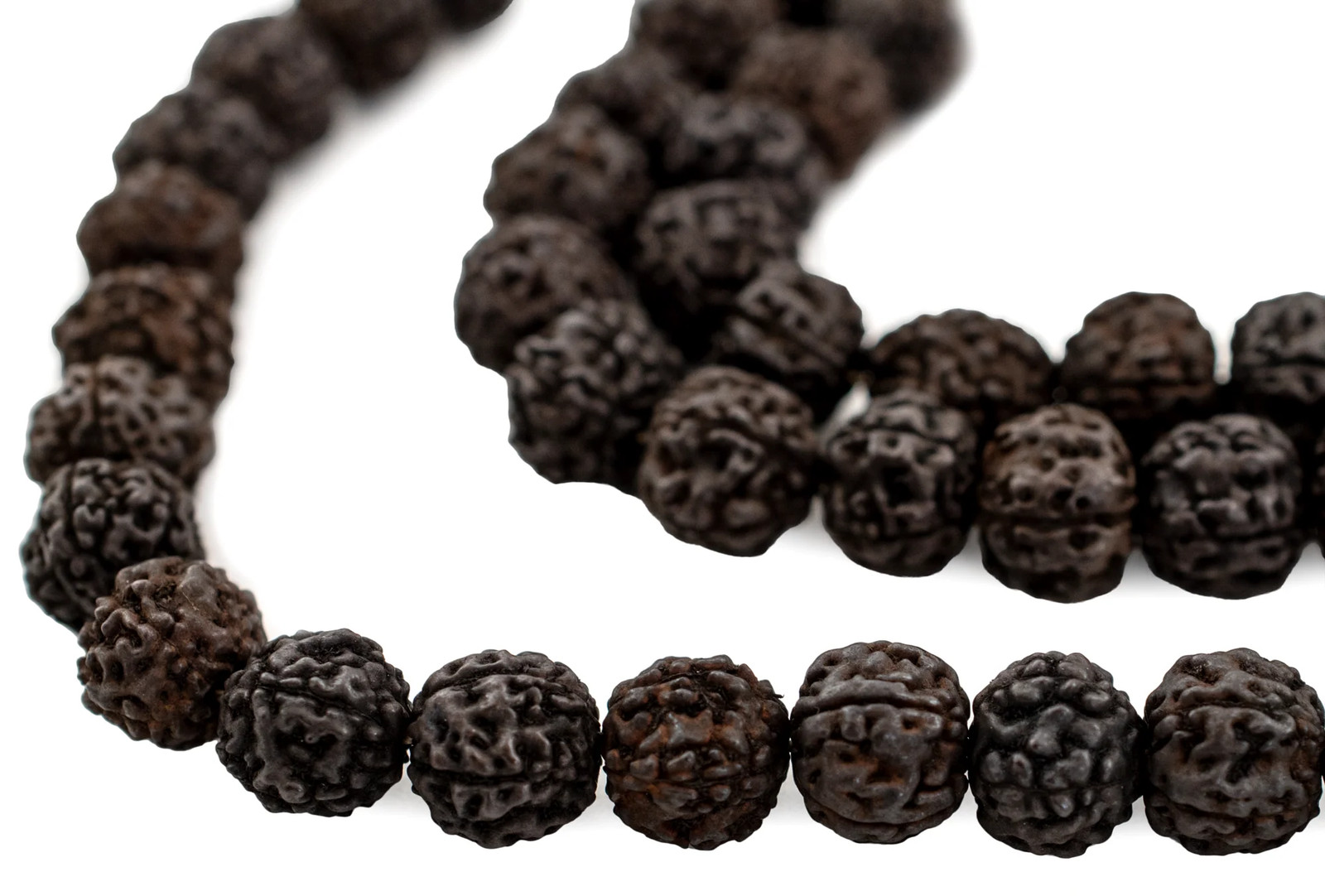 Dark Brown Rudraksha Mala Prayer Beads 10mm Nepal Round Wood 40 Inch Strand
