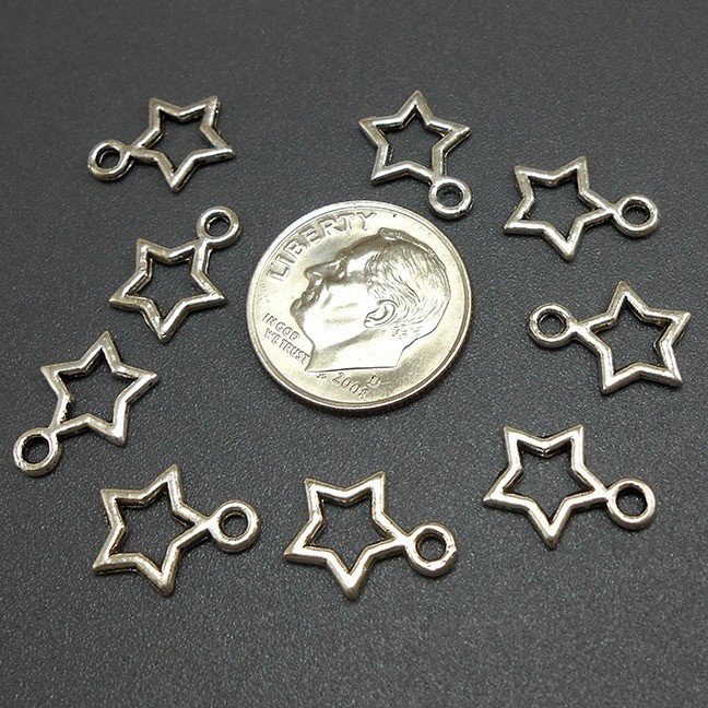 12pcs Small Star Charms Silver Tone Metal
