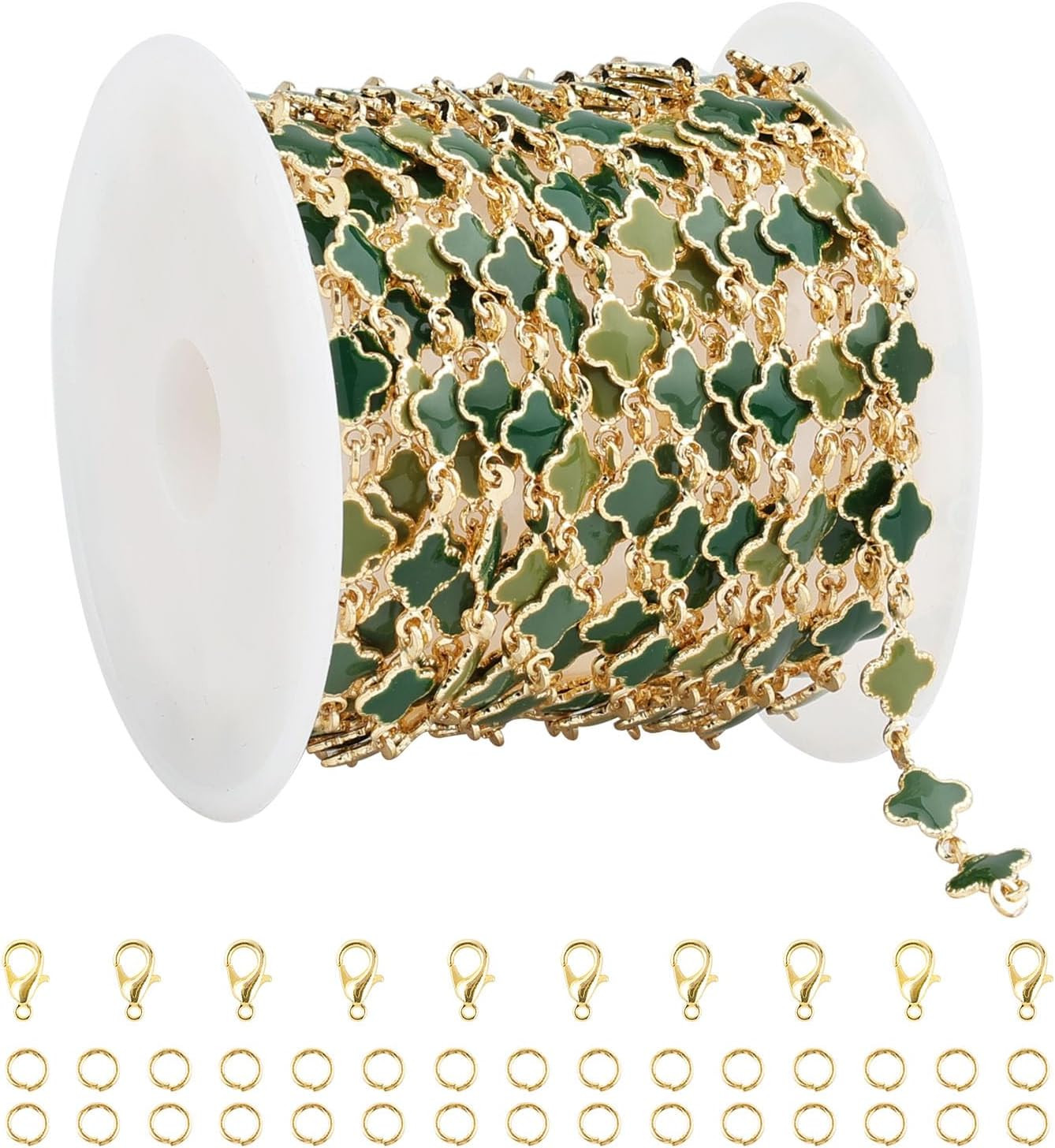 YOUBEIYEE 3 Meters Enamel Chain for Jewelry Making Green Oil Drip Four Leaf Clov
