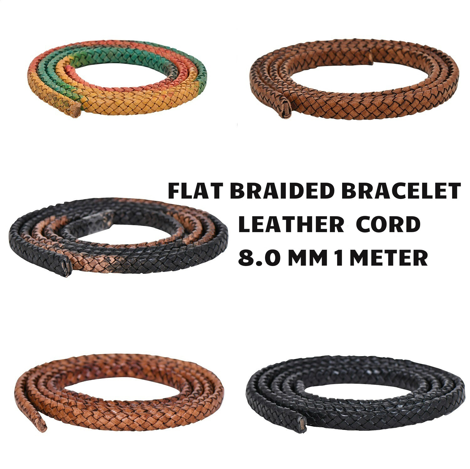 Xsotica® Flat Braided Bracelet Leather Cord 8mm 1 meter