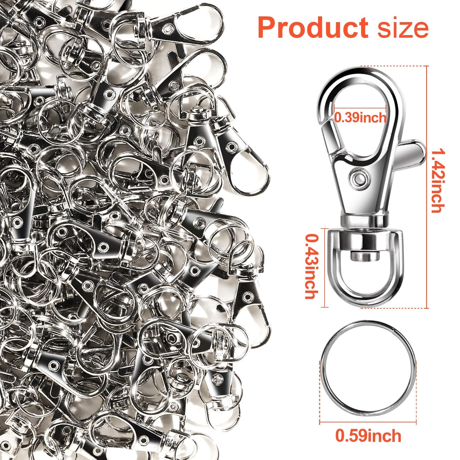 LEOBRO 60PCS Lobster Claw Clasps and Key Rings, 30PCS Keychains Clips Silver
