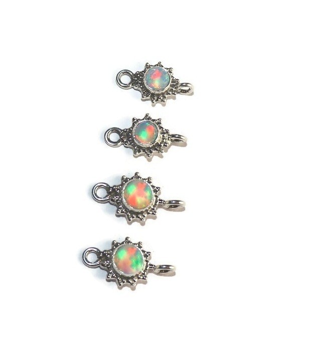 sterling silver fire opal connector for jewelry making DIY opal supplies links