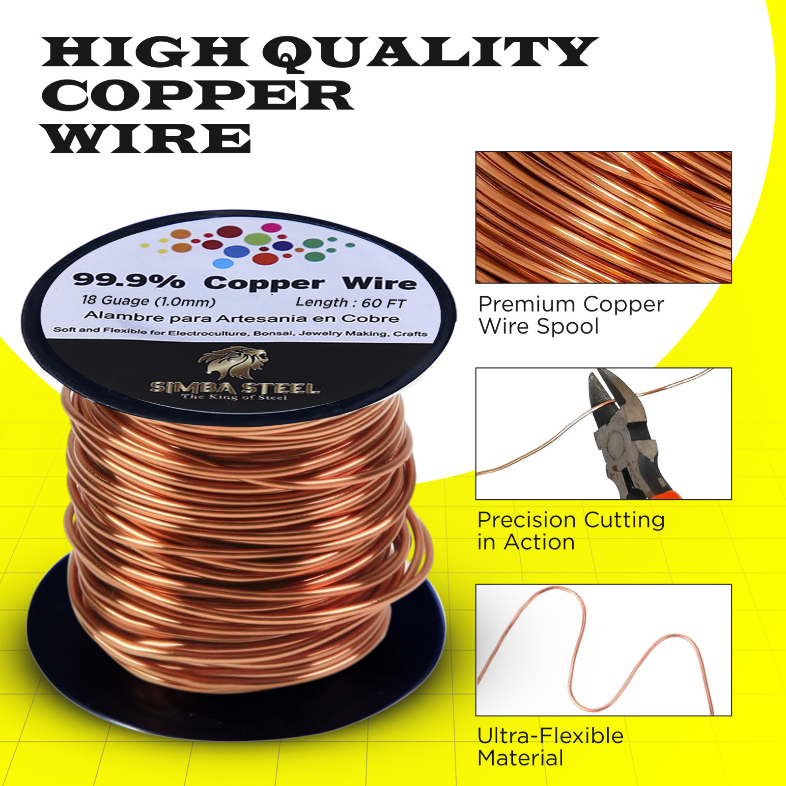 Copper Wire 18 Ga x 60 FT 99.9% Pure for Jewelry DIY Craft and Electrical Use