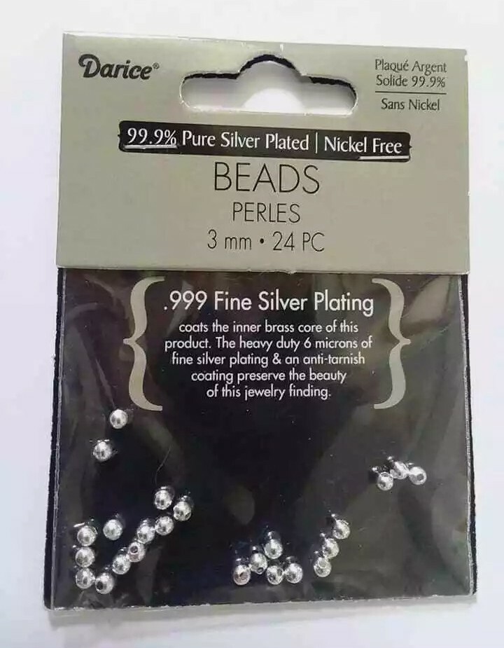 NEW Darice 99.9% Pure SILVER PLATED 3mm BEADS Nickel Free 24pc