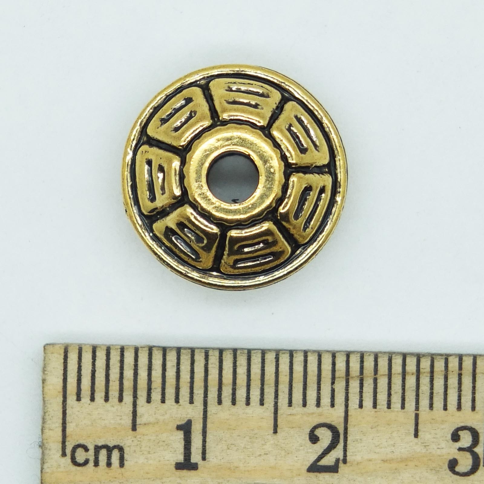 16mm Wagon Wheel Metalized Large Hole Beads Antiqued Gold Finish pk/8