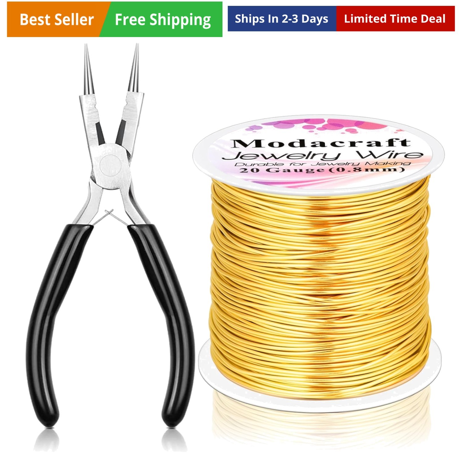 20 Gauge Gold Jewelry Wire & 4-in-1 Pliers Kit – 82FT Tarnish Resistant Coppe…