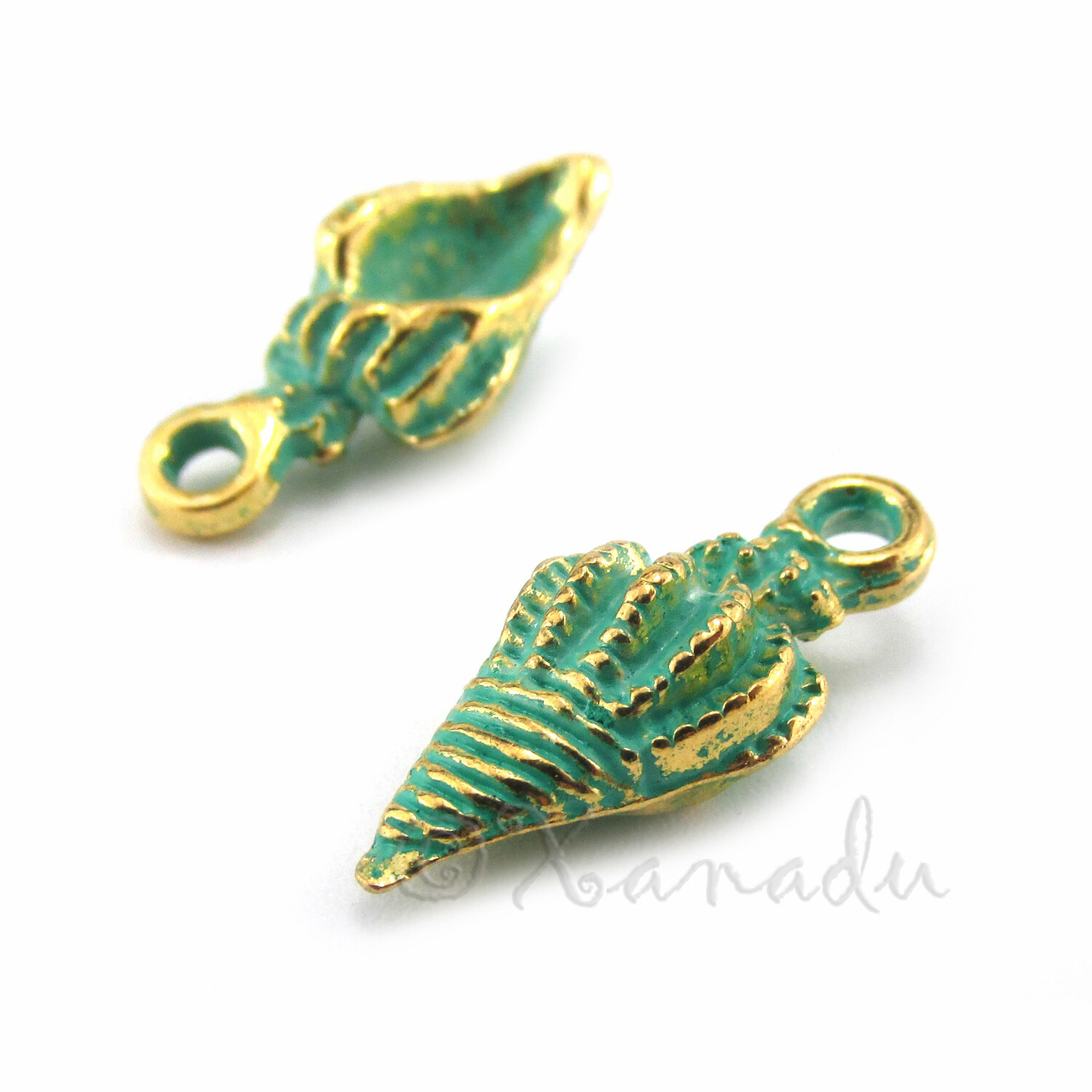 Conch Seashell Charms 19mm Gold Plated Teal Enamel Pendants C6584 – 5, 10, 20PCs