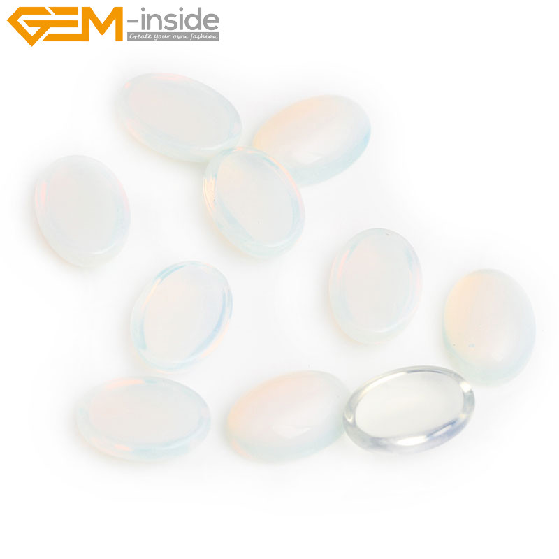 5Pcs White Opalite Stone Oval Flat CAB Cabochon Back Stone Beads Jewelry Making