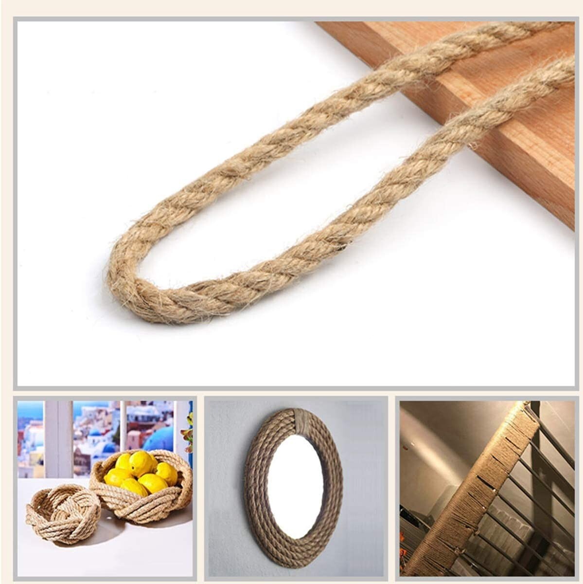 100% Natural Hemp Rope Twisted Strong Jute Rope 100 Feet 4 Ply Hemp All Purpose
