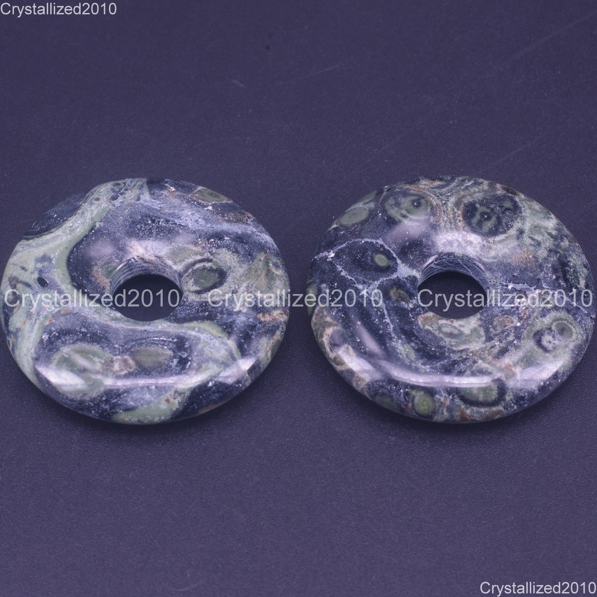 Natural Gemstone Donut Peace Buckle Pi Disc Charm Healing Pendant Beads 30mm