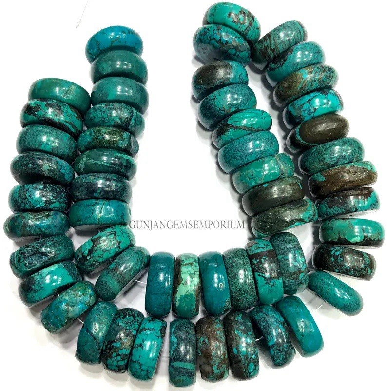 Teal Blue Arizona Turquoise Smooth Rondelle Beads Arizona Turquoise Gemstone