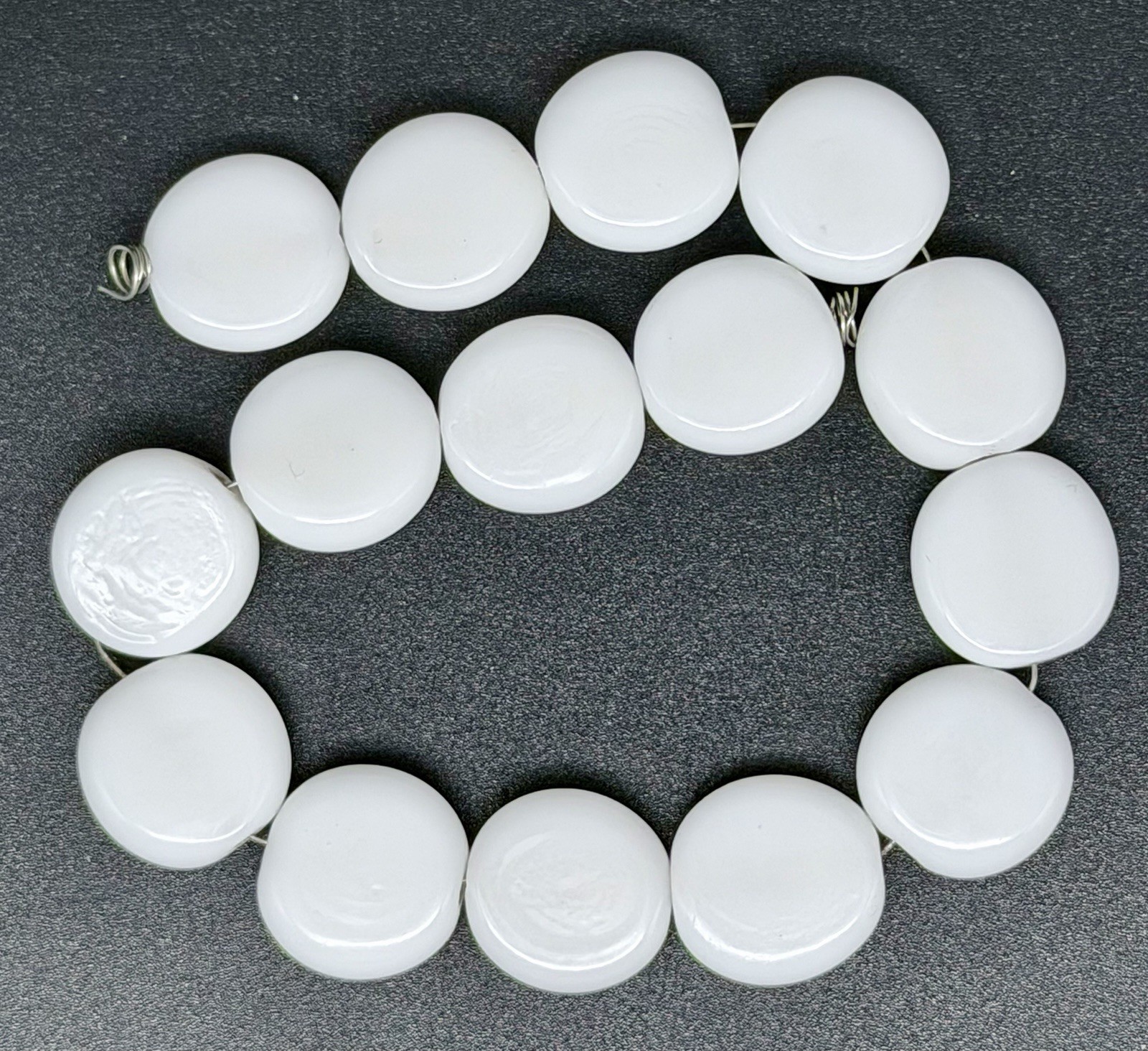 Lot Of 5 Handmade Artisan Lampwork White Tab Beads Approx 15mm For Beading