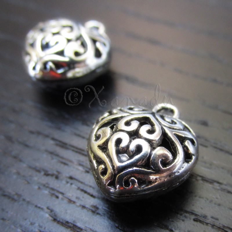 Filigree Heart 16mm Antiqued Silver Plated Pendant Charms C9495 – 2, 5 Or 10PCs