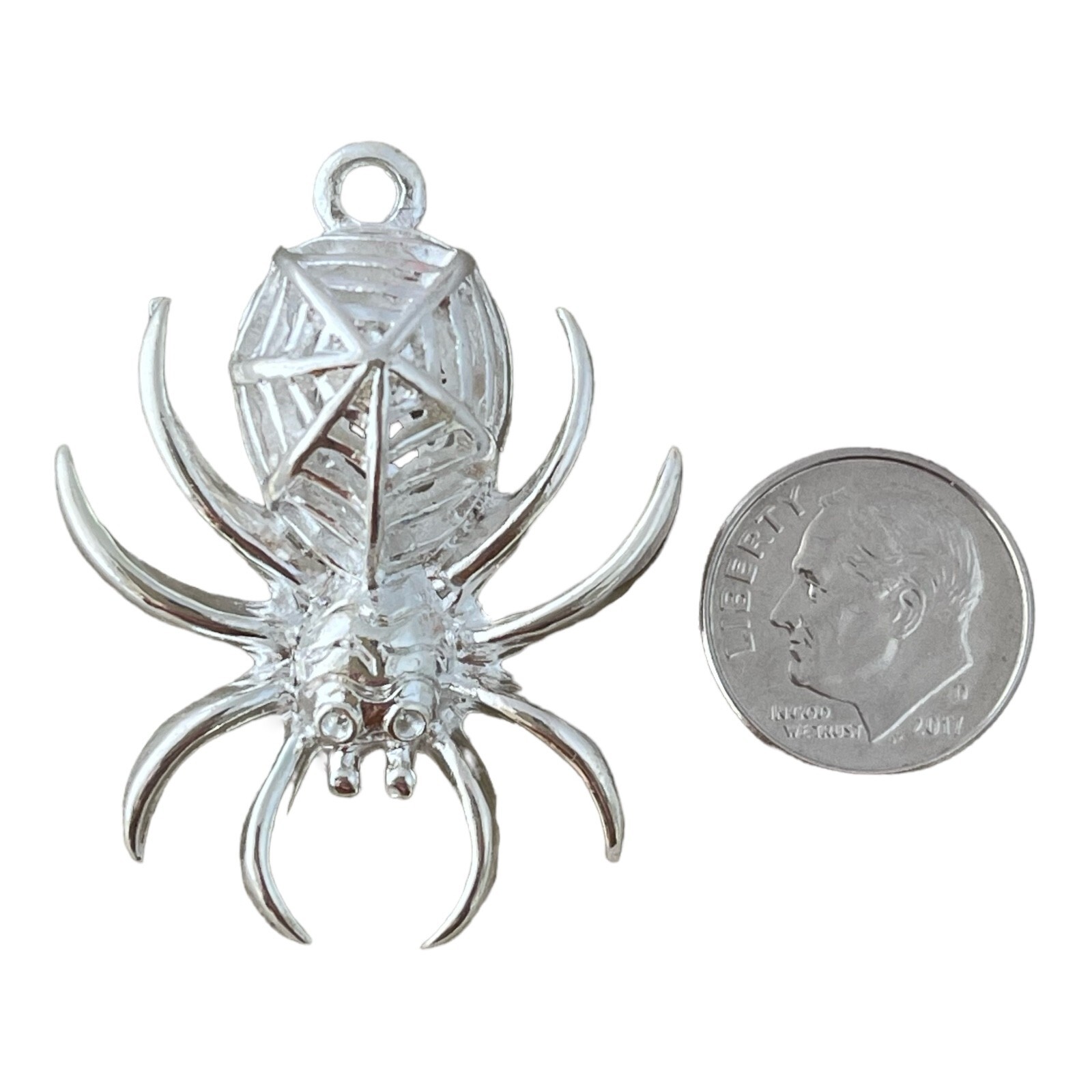 Spider Pendant 3D Spiderweb Design Hollow Body 37mm Silver Bead Drop Focal Point