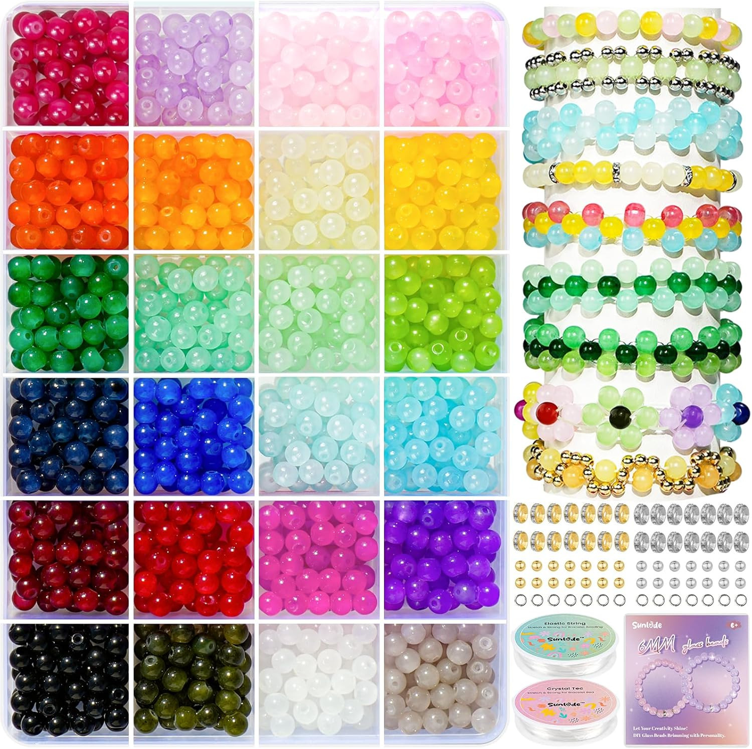 Glass Beads for Bracelets 1400Pcs Bracelet Making Kit 6Mm Glass Bead
