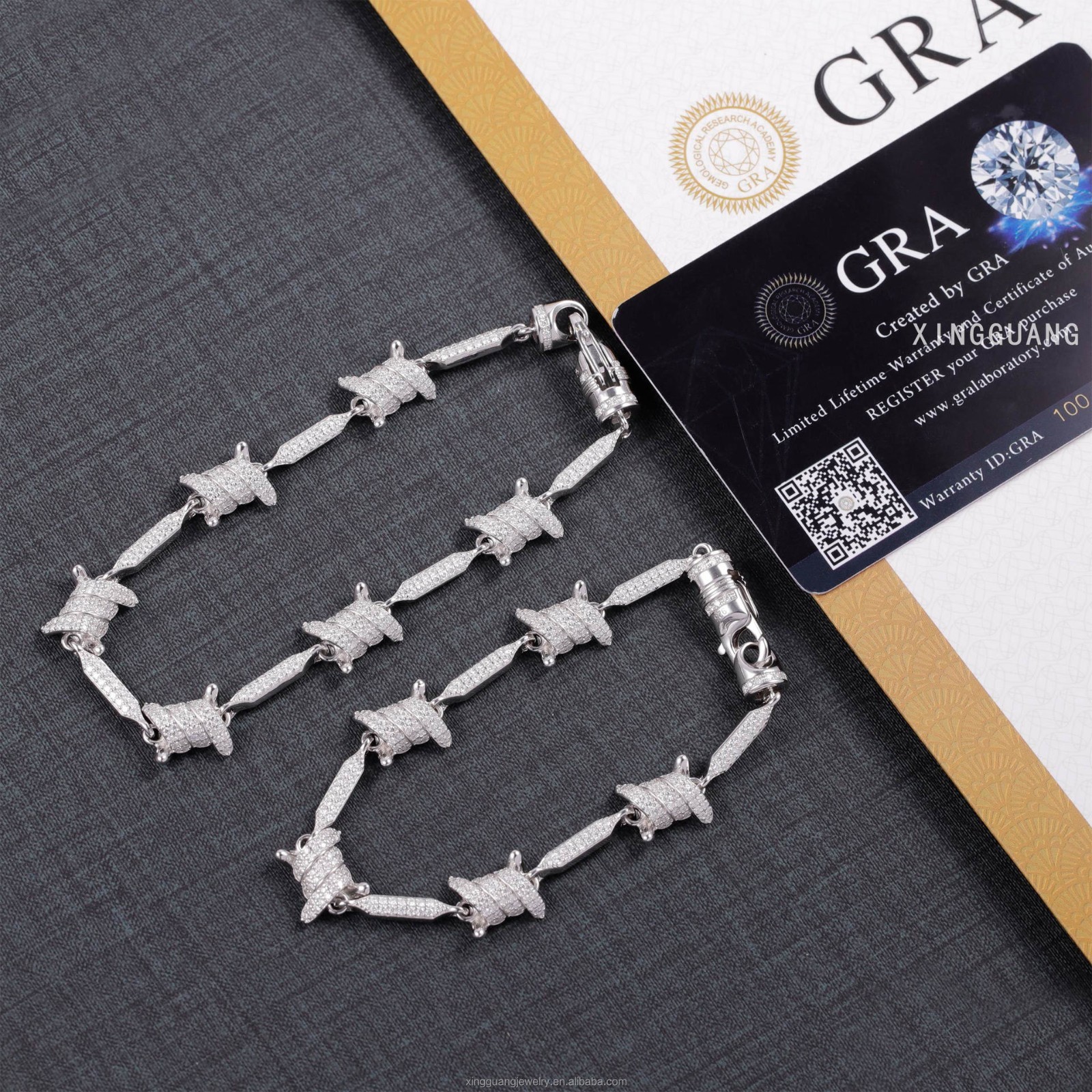 925 Solid Silver Cuban Chain Moissanite Diamond Knot Bracelet