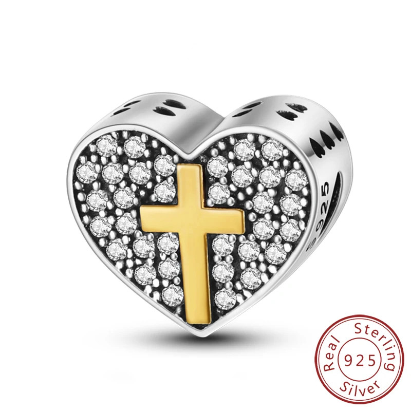925 Sterling Silver Charm Beads Family Sister Love Heart Pendant DIY Bracelet