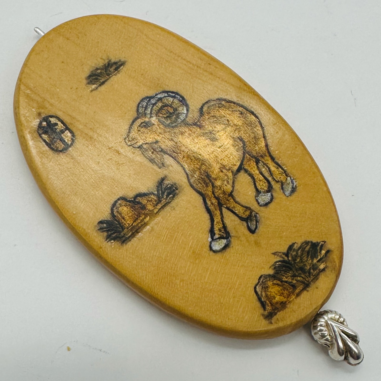 Chinese Year of the Goat Pendant Bead | 1 Pendant Bead | | 2″ Long | Tan, Brown