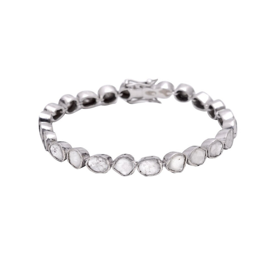 Handmade Rose Cut Polki Tennis Bracelet For Men & Women Silver Diamond Bracelet