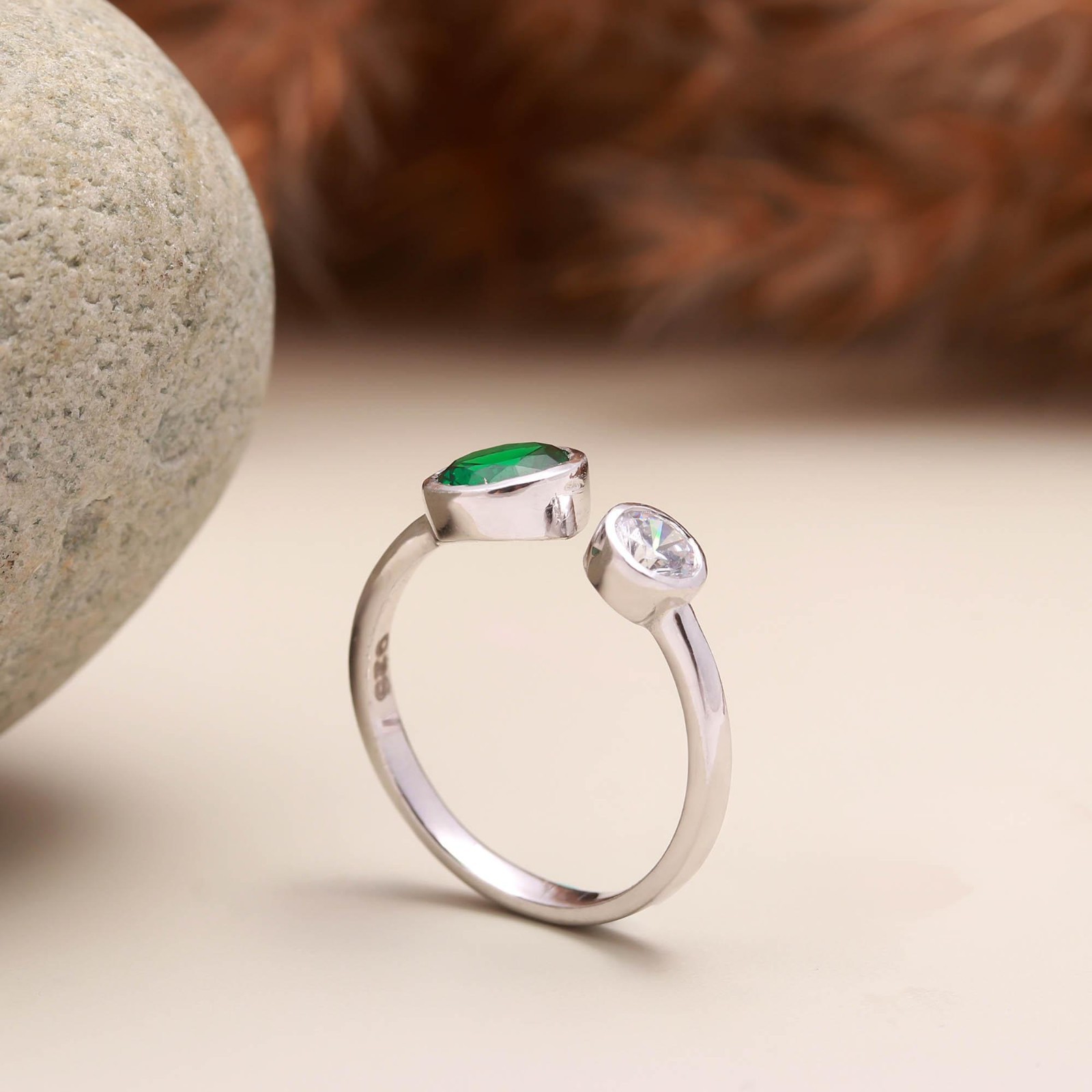 Toi Et Moi Emerald Moissanite Ring 925 Sterling Silver | Two Stone Ring for her