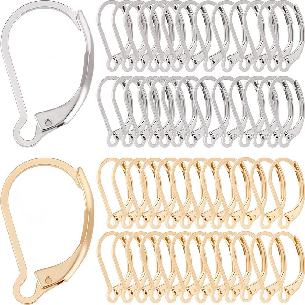 100pcs 24K Gold Plated Leverback Earring Hooks Stainless Steel DIY Findings
