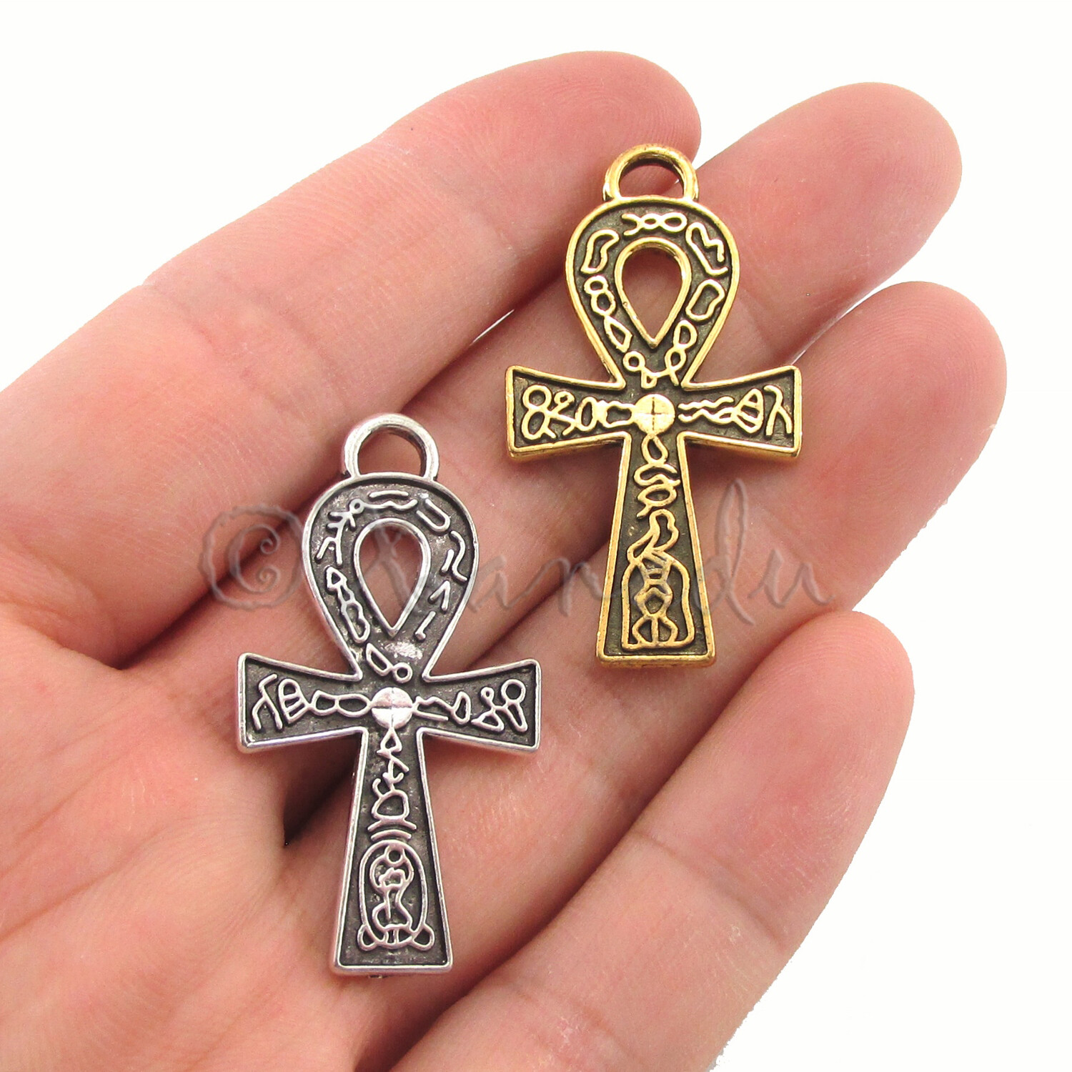 Egyptian Ankh Charms 37mm Antiqued Silver Plated Pendants C4175 – 2, 5 Or 10PCs
