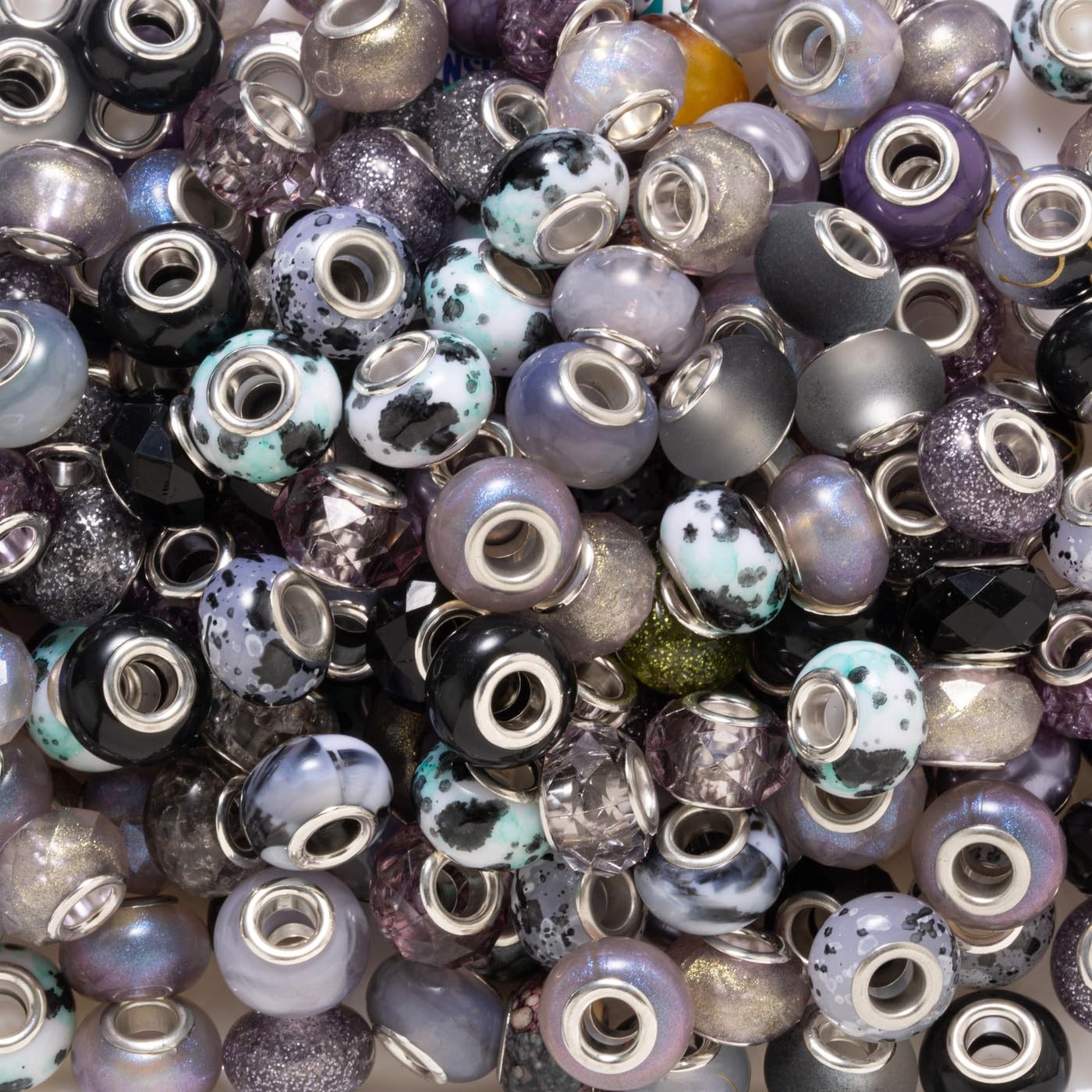 Black European Large Hole Beads Bulk for Jewelry Making 100PCS Spacer Glass Bead