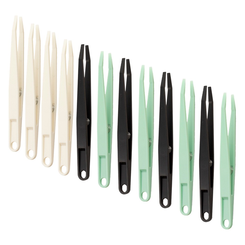 12Pcs Hobby Tweezers Flat Tip ABS Material for DIY Crafts Jewelry Tools