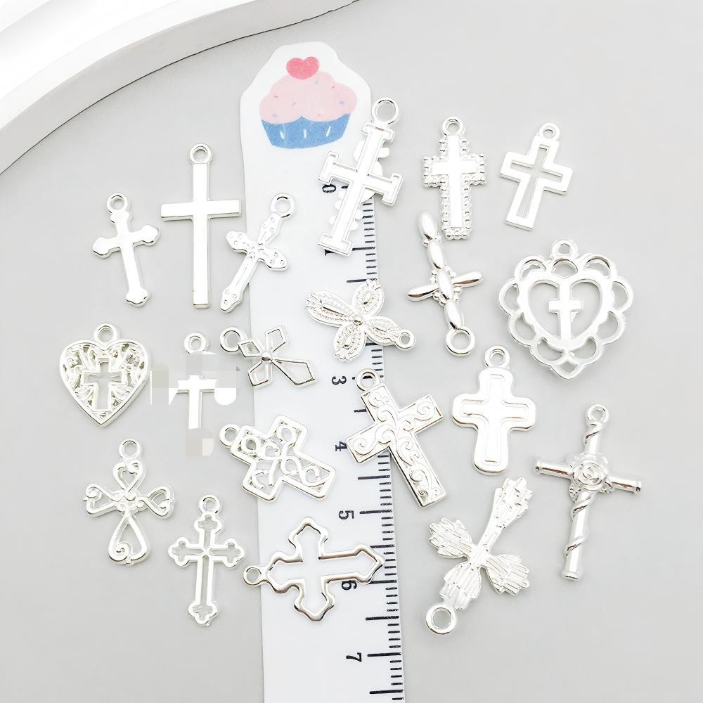 BULK 100Pcs Cross Charms DIY Jewelry Making Pendants Bright Silver