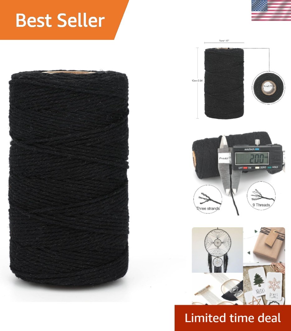 Versatile 328 Feet Black Cotton String – Ideal for Macrame & Halloween Decor