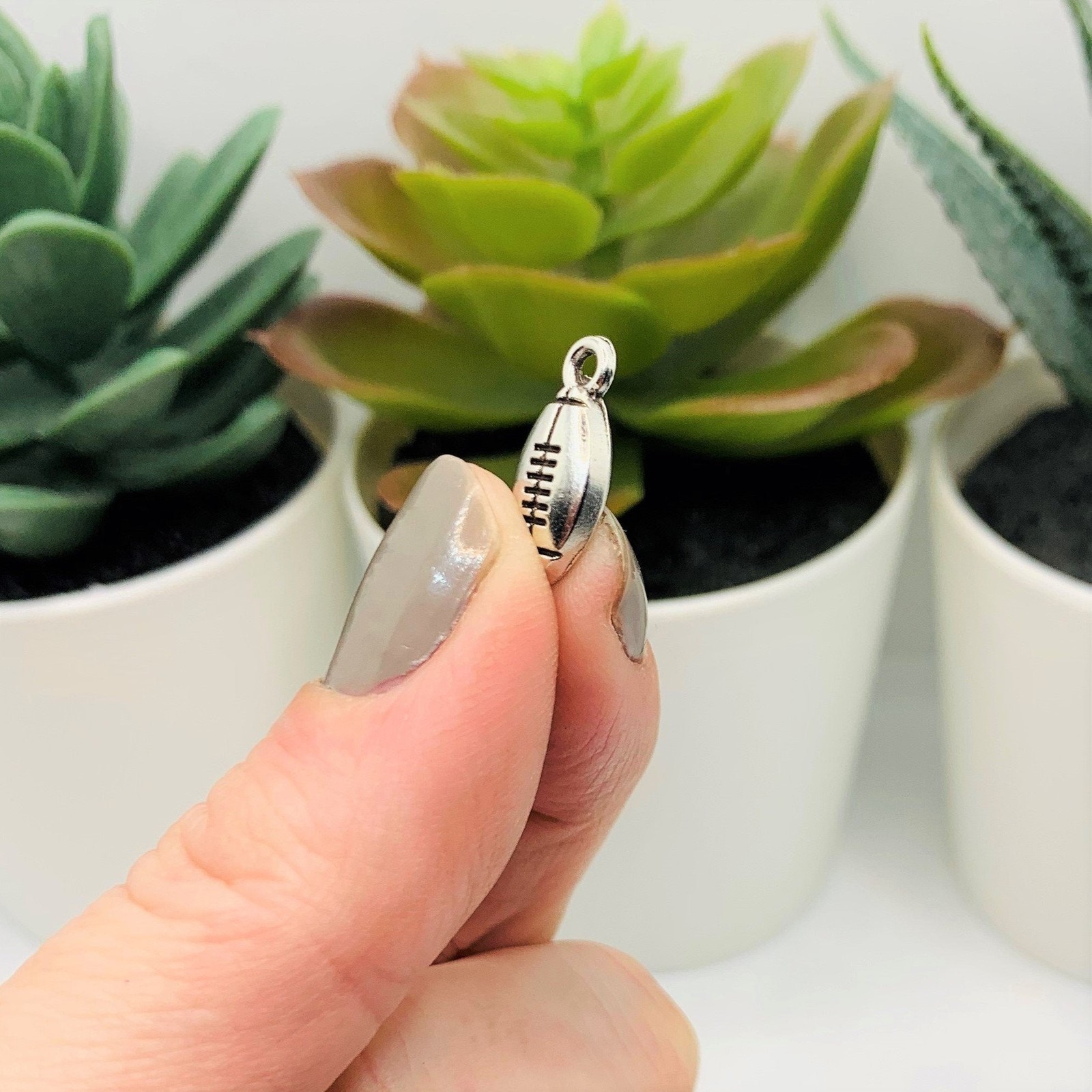 Small Silver Football Charms, 15x7mm – US Seller